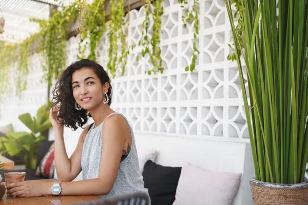 woman on a restaurant patio