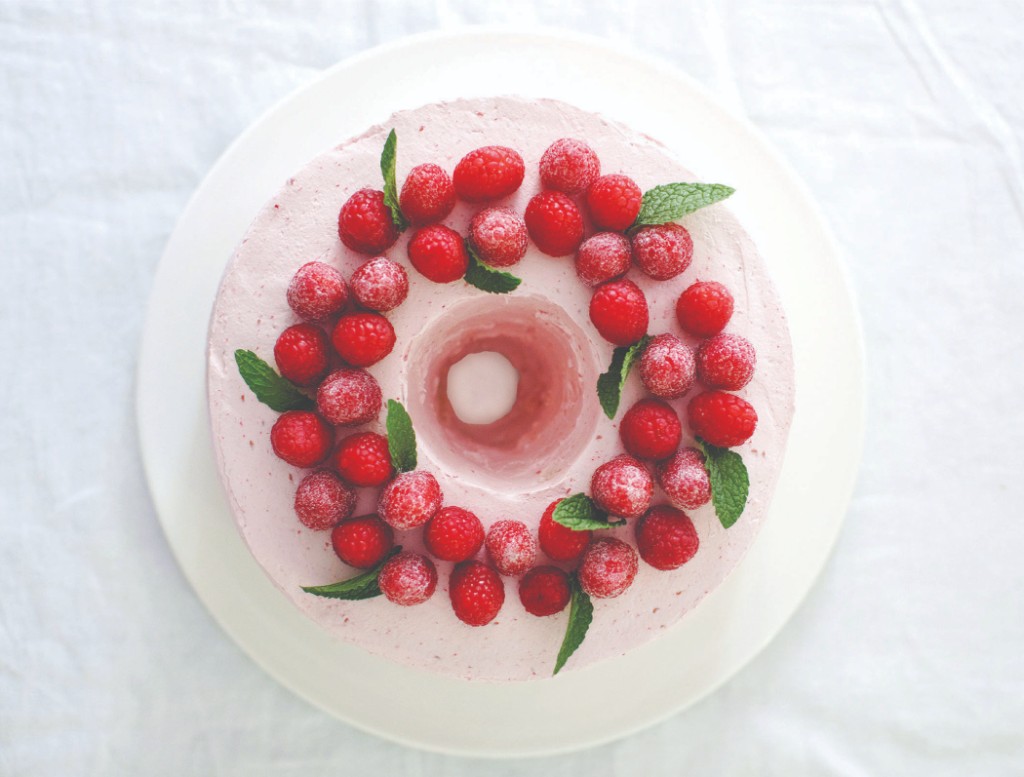 Lemon Chiffon Cake with Raspberries