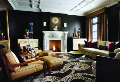 living room with a furnace